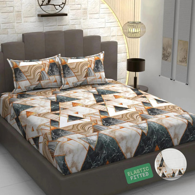 HIDECOR 280 TC Microfiber King Geometric Fitted (Elastic) Bedsheet(Pack of 1, Multicolor)