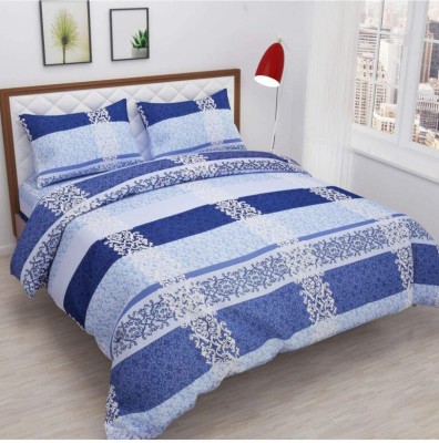 The Divine 240 TC Polycotton Double 3D Printed Fitted (Elastic) Bedsheet(Pack of 1, Blue)