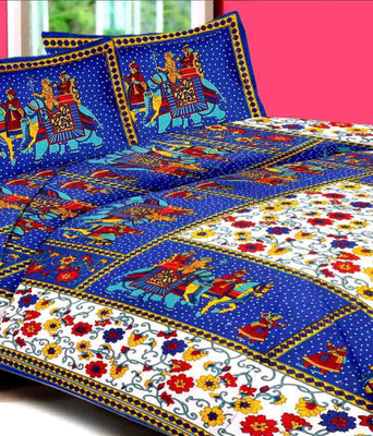 UNIQCHOICE 144 TC Cotton Double Printed Flat Bedsheet(Pack of 1, Blue)