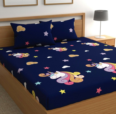Stylishkanha 320 TC Cotton Queen Printed Fitted (Elastic) Bedsheet(Pack of 1, Multicolor)