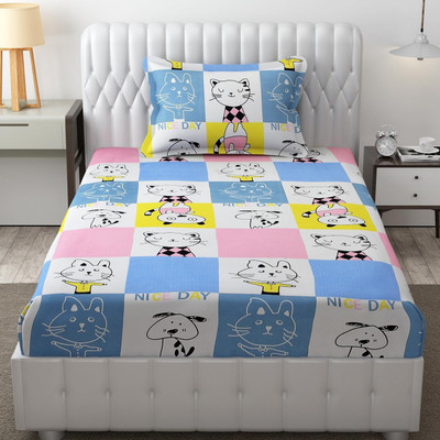 HOMYBEES Cotton Single Flat 220 TC Cartoon Bedsheet(Pack of 1, Pink)