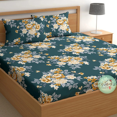CG Homes Cotton Double Flat 180 TC Printed Bedsheet(Pack of 1, Greyish Blue)