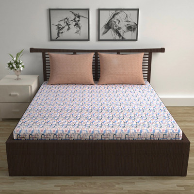 Divine Casa Cotton Double Flat 144 TC Floral Bedsheet(Pack of 1, Spectra Blue)