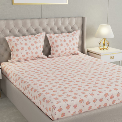 Raymond Home Cotton Double Flat 104 TC Floral Bedsheet(Pack of 1, Pink)