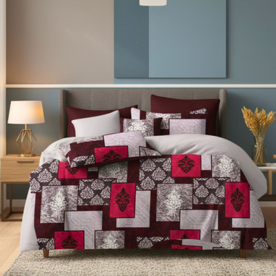 SOFTWEAVE Cotton King Flat 300 TC Geometric Bedsheet(Pack of 1, Red)