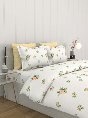 Bombay Dyeing Cotton Super King Flat 164 TC Floral Bedsheet(Pack of 1, White & Orange)