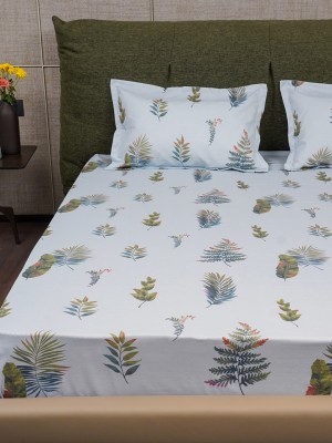 Urban Space 200 TC Cotton Double Floral Flat Bedsheet(Pack of 1, Fall Leaves - Blue)