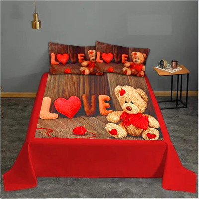 DKB ENTERPRISES 160 TC Velvet Queen Printed Flat Bedsheet(Pack of 1, Red-0034)