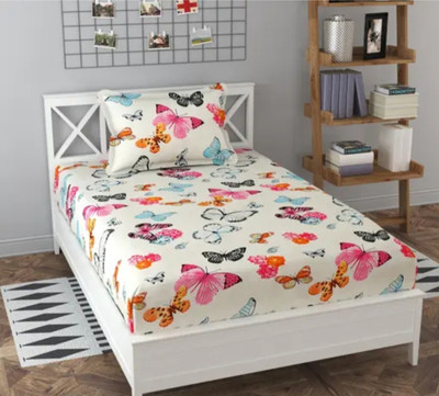 BLOSBOON BEDDINGS 240 TC Polycotton Single 3D Printed Flat Bedsheet(Pack of 1, Multicolor)