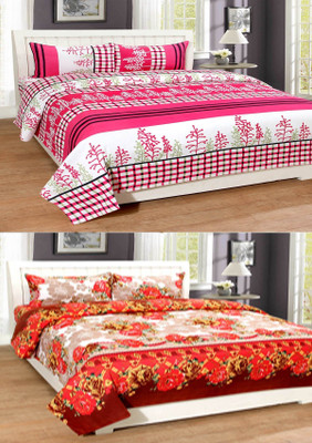 HSR Collection Cotton Double Flat 210 TC Floral Bedsheet(Pack of 2, Pink)