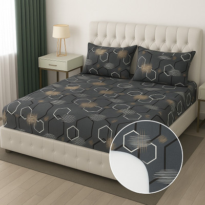 CLICKCART Woolen King Fitted (Elastic) 350 TC Floral Bedsheet(Pack of 1, Grey)