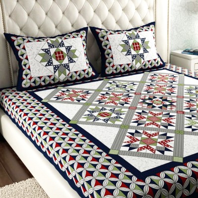 Leo Creation 144 TC Cotton Double Jaipuri Prints Flat Bedsheet(Pack of 1, Blue, Green, Red, Grey, Light Grey)