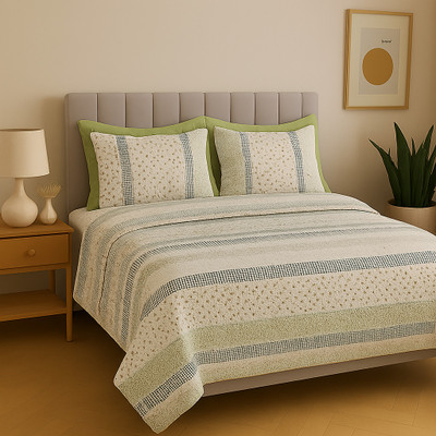 Raymond Home 140 TC Cotton King Geometric Flat Bedsheet(Pack of 1, Green)