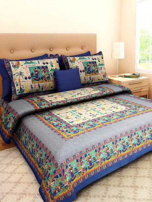 KANDY SHOP Cotton Double Flat 180 TC Jaipuri Prints Bedsheet(Pack of 1, Multicolor)