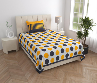 Rangun 120 TC Cotton Single Polka Flat Bedsheet(Pack of 1, Yellow)