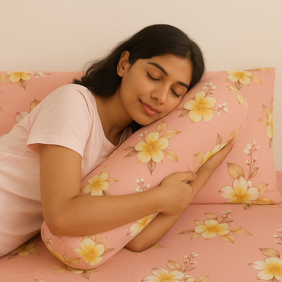 NCS Polycotton King Flat 280 TC Floral Bedsheet(Pack of 1, 1 bedsheet + 2 pillow cover + 1bolster cover with filler (PRINT-15)