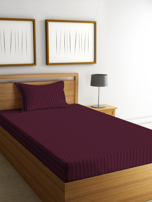 YUTERA 200 TC Satin Single Striped Flat Bedsheet(Pack of 1, wine)