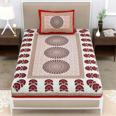 SOFTCOT Cotton Single Flat 144 TC Jaipuri Prints Bedsheet(Pack of 1, Multicolor)
