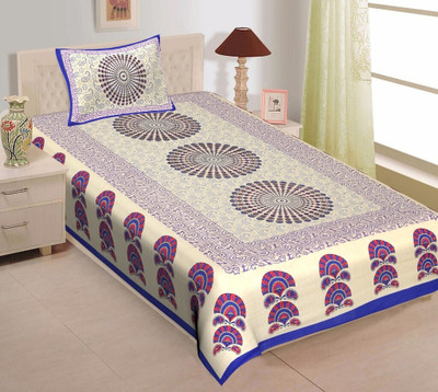 FAB HUB Cotton Single Flat 144 TC Jaipuri Prints Bedsheet(Pack of 1, Multicolor)