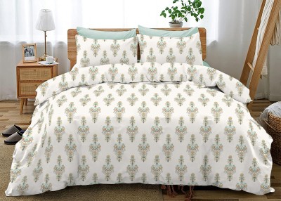 Vintana 160 TC Cotton Super King Floral Flat Bedsheet(Pack of 1, Green)