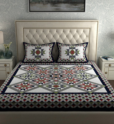 Govindam 144 TC Cotton King Printed Flat Bedsheet(Pack of 1, Blue/White Floral)