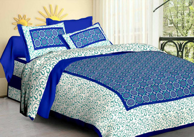 kanaks 144 TC Cotton Double Jaipuri Prints Flat Bedsheet(Pack of 1, Blue)