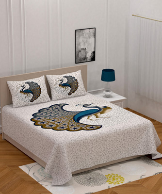 Poorak 104 TC Cotton Double Jaipuri Prints Flat Bedsheet(Pack of 1, Brown)