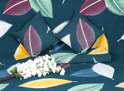 ANIKET Cotton Double, King Flat 190 TC Printed Bedsheet(Pack of 1, Navy Blue, SET OF 5 Pcs.(1 Double bedsheet+2 Pillow Cover+2 Filled Cushion Cover))