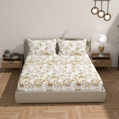 Florida 200 TC Cotton Double Floral Flat Bedsheet(Pack of 1, Brown)