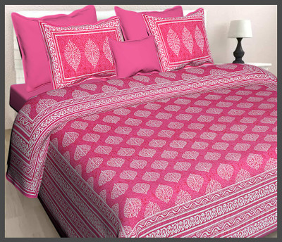 JAIPUR PRINTS Cotton Double Flat 160 TC Jaipuri Prints Bedsheet(Pack of 1, Pink)