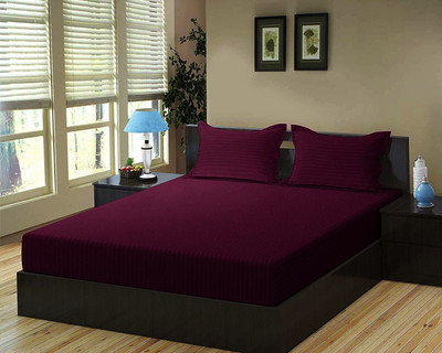 HOMYBEES Cotton Double Flat 210 TC Striped Bedsheet(Pack of 1, Wine)