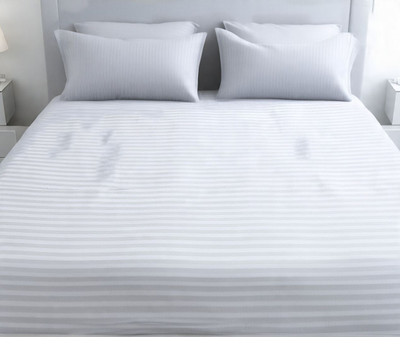 Sandhya Lifestyle Cotton King Flat 300 TC Striped Bedsheet(Pack of 1, White)