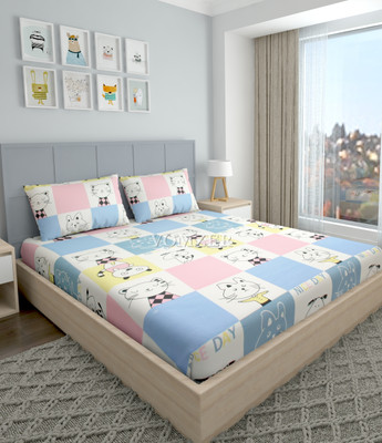 Vomzer 220 TC Cotton King Geometric Fitted (Elastic) Bedsheet(Pack of 1, Nice Day)