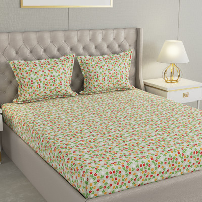 Raymond Home Cotton Double Flat 104 TC Floral Bedsheet(Pack of 1, Beige & Red)