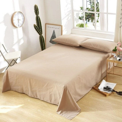BEVI Microfiber Double Flat 300 TC Solid Bedsheet(Pack of 1, Beige)