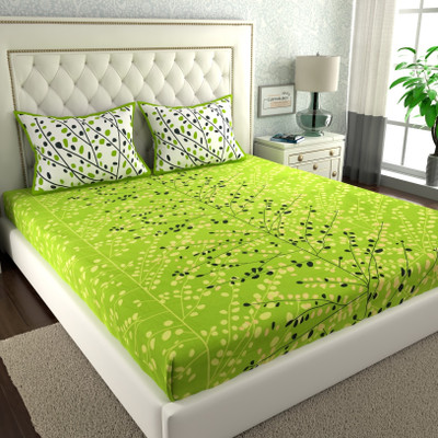 Angvarnika 144 TC Cotton Double Jaipuri Prints Flat Bedsheet(Pack of 1, Green)
