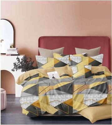 ARLIVING 200 TC Cotton King Floral Fitted (Elastic) Bedsheet(Pack of 1, Yellow)