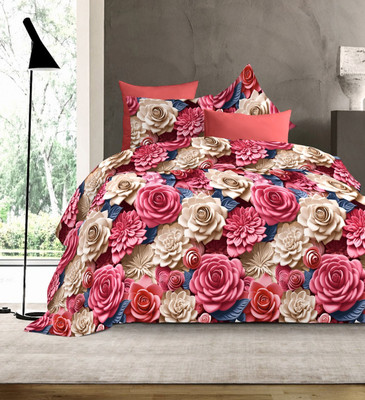 DECOR2ADMIRE Cotton Super King Flat 300 TC Printed Bedsheet(Pack of 1, Golden Pink Floral)