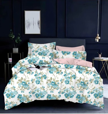 OPTICA WEAVES 144 TC Cotton Double Printed Flat Bedsheet(Pack of 1, Aqua Floral)