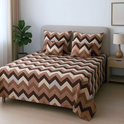 Flipkart SmartBuy 144 TC Microfiber Double Printed Flat Bedsheet(Pack of 5, Brown-ZigZag 1 Bedsheet + 2 Pillow Cover + 2 Filled Cushion)