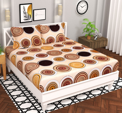BSB HOME 160 TC Microfiber Double Printed Flat Bedsheet(Pack of 1, Beige & Coffee Brown2)