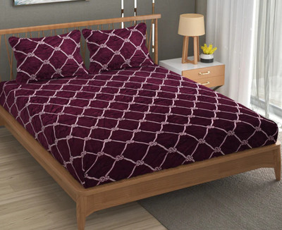Aarna Handloom Velvet Double Fitted (Elastic) 360 TC Floral Bedsheet(Pack of 1, Multicolor)