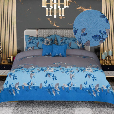 BLUEDOT Cotton Double Flat 200 TC Floral Bedsheet(Pack of 1, Blue, Grey)