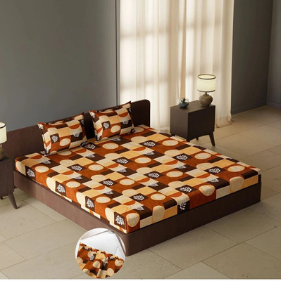 CARLTON LONDON Cotton Queen Fitted (Elastic) 104 TC Geometric Bedsheet(Pack of 1, Multicolor84)