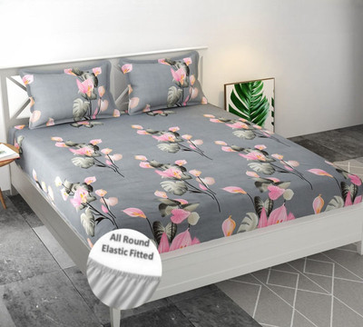 ABC Cotton Double Fitted (Elastic) 200 TC Printed Bedsheet(Pack of 1, Multicolor)