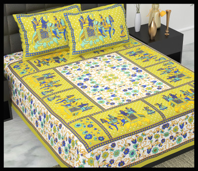 JAIPUR PRINTS Cotton Double Flat 160 TC Jaipuri Prints Bedsheet(Pack of 1, Green)