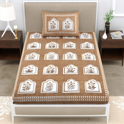 Mandakini 140 TC Cotton Single Jaipuri Prints Flat Bedsheet(Pack of 1, Brown)