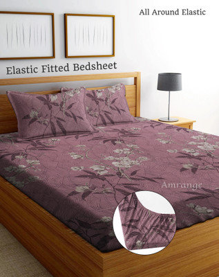 Amrange 190 TC Cotton King Floral Fitted (Elastic) Bedsheet(Pack of 1, Fuchsia Pink)