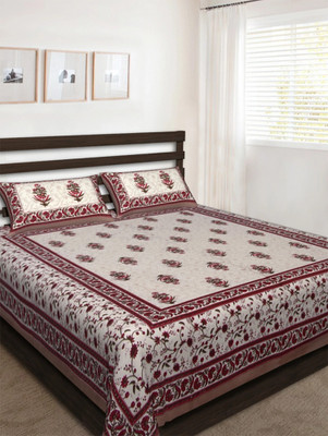 E ELMA Cotton Double Flat 144 TC Jaipuri Prints Bedsheet(Pack of 1, Multicolor)