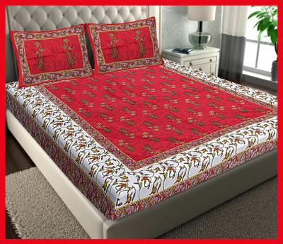 JAIPUR PRINTS Cotton Double Flat 240 TC Jaipuri Prints Bedsheet(Pack of 1, Red)